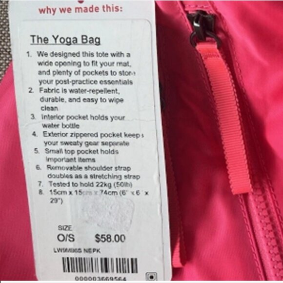 lululemon Neon Pink The Yoga Bag Adjustable Straps w/ Zipper Pockets Water-Repel - Picture 16 of 16